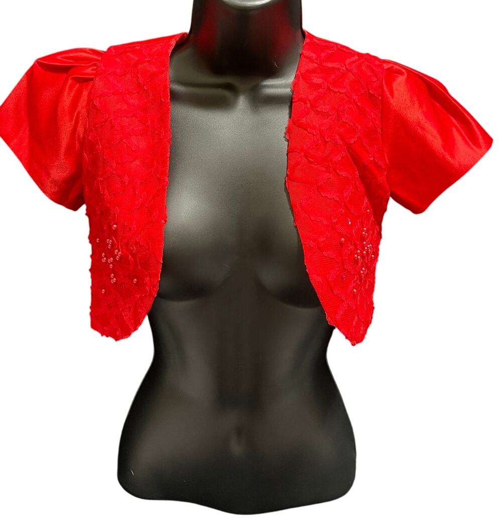 Richie House Los Angeles Red Lace & Sequin Accent Shrug - XS
